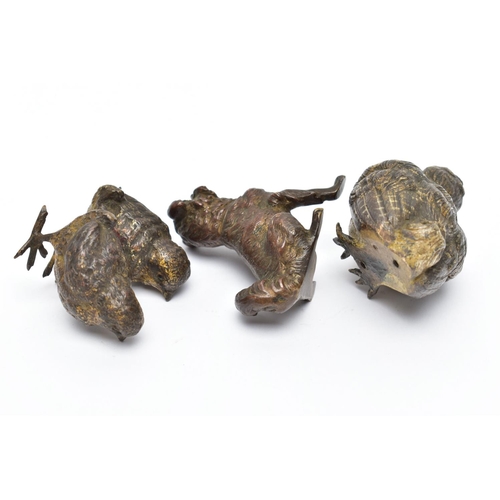 309 - THREE EARLY 20TH CENTURY COLD PAINTED BRONZE FIGURES, comprising a group of two small birds, height ... 