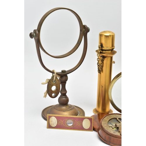 312 - A VICTORIAN WALNUT CASED MAW OF LONDON BRASS AND GLASS BREAST PUMP AND A SMALL QUANTITY OF OTHER SCI... 