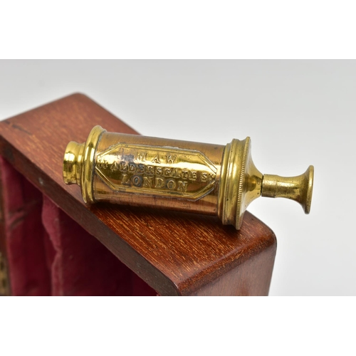 312 - A VICTORIAN WALNUT CASED MAW OF LONDON BRASS AND GLASS BREAST PUMP AND A SMALL QUANTITY OF OTHER SCI... 