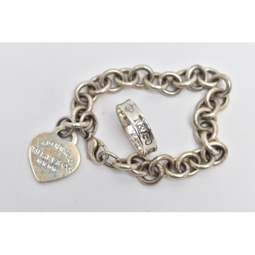 101 - A SILVER 'RETURN TO TIFFANY & CO.' BRACELET AND WHITE METAL T&CO. '1837' RING, the curb link bracele... 