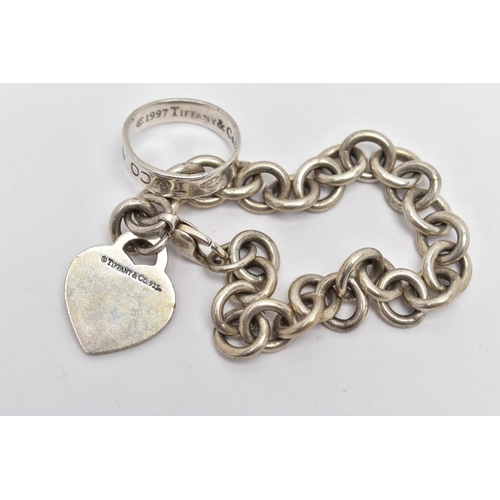 101 - A SILVER 'RETURN TO TIFFANY & CO.' BRACELET AND WHITE METAL T&CO. '1837' RING, the curb link bracele... 