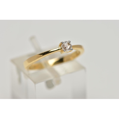 105 - AN 18CT GOLD DIAMOND SINGLE STONE RING, a rose cut diamond approximately 0.10ct, colour assessed H-I... 