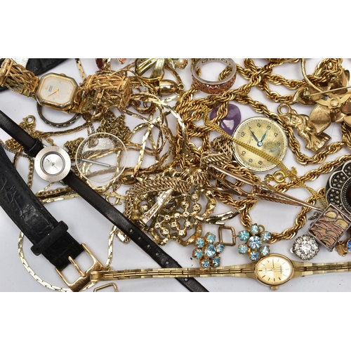 108 - AN ASSORTMENT OF COSTUME JEWELLERY, to include a silver 'Cariad' ring, hallmarked Edinburgh, ring si... 
