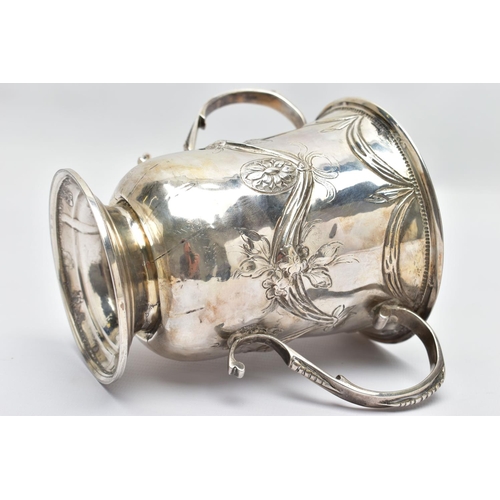 119 - A GEORGE III SILVER LOVING CUP, bell shape body with embossed and chased floral and swag design with... 