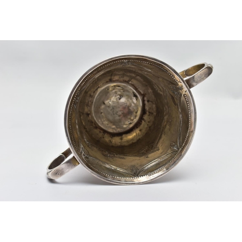 119 - A GEORGE III SILVER LOVING CUP, bell shape body with embossed and chased floral and swag design with... 