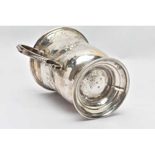119 - A GEORGE III SILVER LOVING CUP, bell shape body with embossed and chased floral and swag design with... 