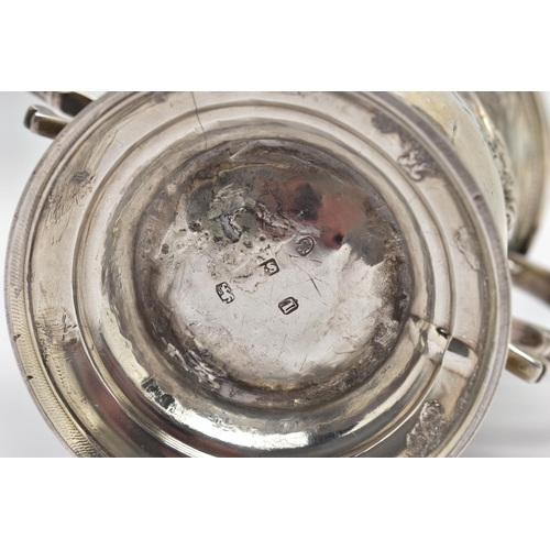 119 - A GEORGE III SILVER LOVING CUP, bell shape body with embossed and chased floral and swag design with... 