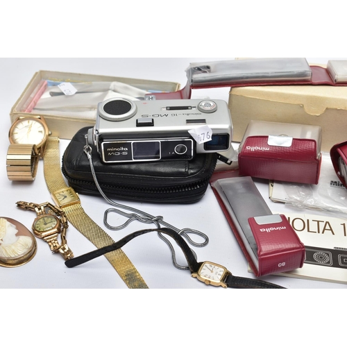 48 - A BOX OF ASSORTED ITEMS, to include a ladies yellow metal wristwatch, AF round discoloured silver di... 