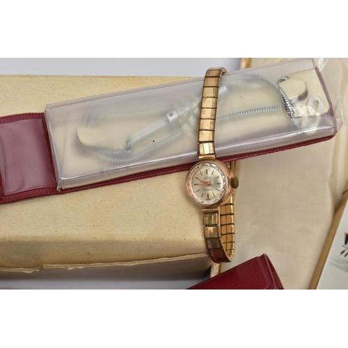 48 - A BOX OF ASSORTED ITEMS, to include a ladies yellow metal wristwatch, AF round discoloured silver di... 