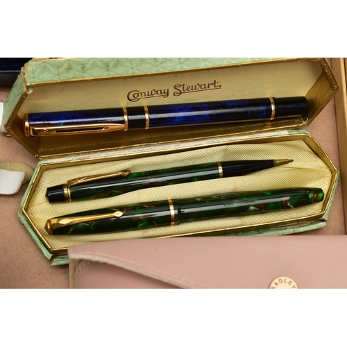 58 - A BOX OF ASSORTED ITEMS, to include a wooden walking stick fitted with a white metal pommel, a boxed... 