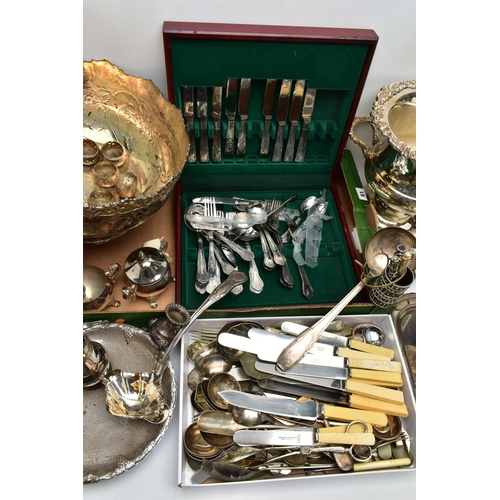 61 - A BOX OF ASSORTED WHITE METAL TABLEWARE, to include a large floral detailed punch bowl, a large vase... 