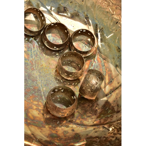 61 - A BOX OF ASSORTED WHITE METAL TABLEWARE, to include a large floral detailed punch bowl, a large vase... 