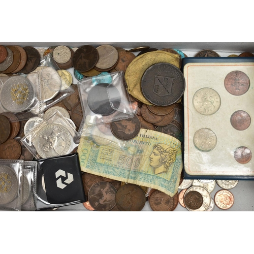 65 - A SHOEBOX OF MIXED COINAGE, to include an 1822 George IV penny coin etc
