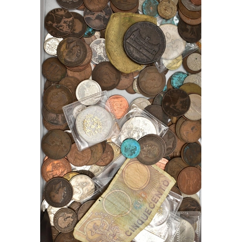 65 - A SHOEBOX OF MIXED COINAGE, to include an 1822 George IV penny coin etc