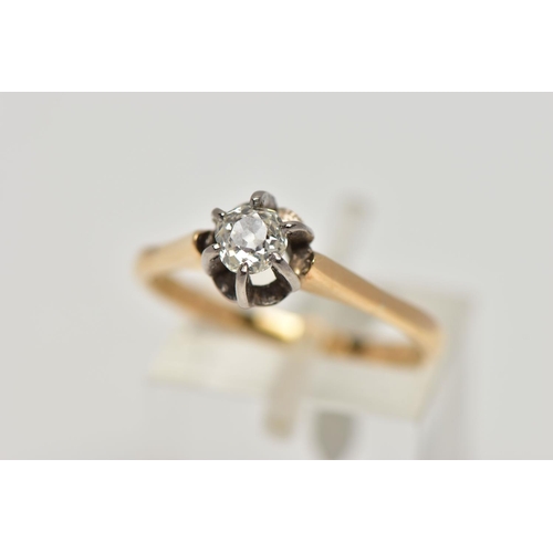 75 - A YELLOW METAL SINGLE STONE DIAMOND RING, six claw set old cut diamond, estimated total diamond weig... 