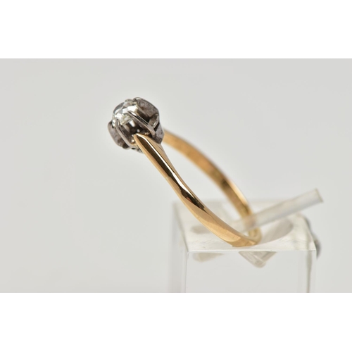 75 - A YELLOW METAL SINGLE STONE DIAMOND RING, six claw set old cut diamond, estimated total diamond weig... 
