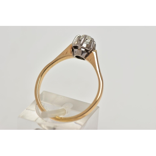 75 - A YELLOW METAL SINGLE STONE DIAMOND RING, six claw set old cut diamond, estimated total diamond weig... 