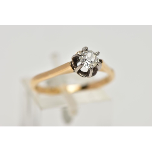 75 - A YELLOW METAL SINGLE STONE DIAMOND RING, six claw set old cut diamond, estimated total diamond weig... 