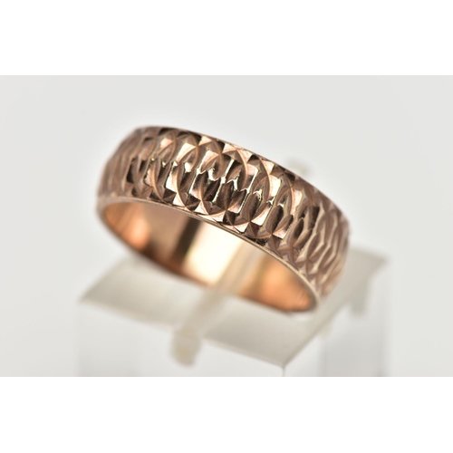 8 - A 9CT GOLD WIDE BAND RING, textured wide band, approximate width 6.4mm, hallmarked 9ct London, ring ... 