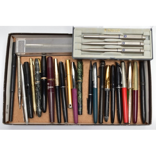 109 - A BOX OF ASSORTED PENS AND PENCILS, to include a 'Yard O' Led' pencil, hallmarked 'YOL' Rhodium Plat... 