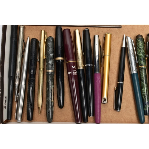 109 - A BOX OF ASSORTED PENS AND PENCILS, to include a 'Yard O' Led' pencil, hallmarked 'YOL' Rhodium Plat... 