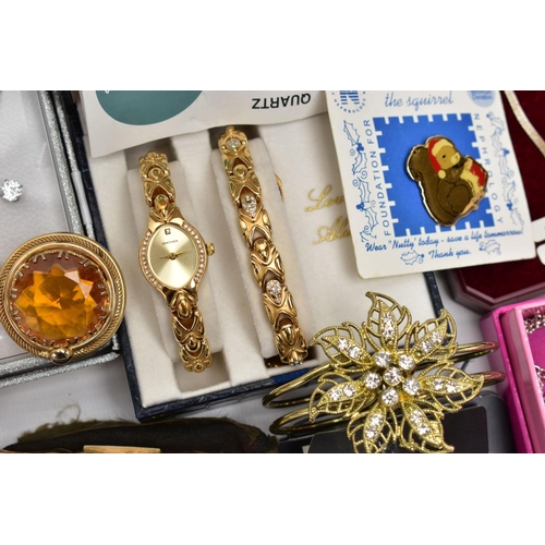 116 - A BOX OF ASSORTED COSTUME JEWELLERY AND ITEMS, to include a boxed pair of 9ct on silver cufflinks, e... 