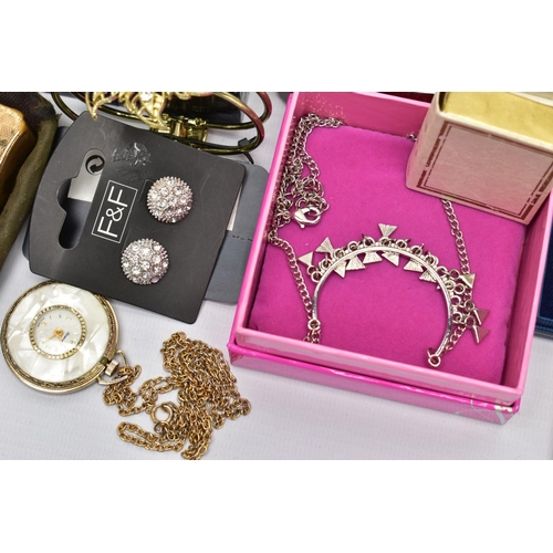 116 - A BOX OF ASSORTED COSTUME JEWELLERY AND ITEMS, to include a boxed pair of 9ct on silver cufflinks, e... 