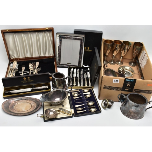 128 - AN ASSORTMENT OF WHITE METAL SERVICE ITEMS AND SUNDRIES, to include a selection of 'Arthur Price' it... 