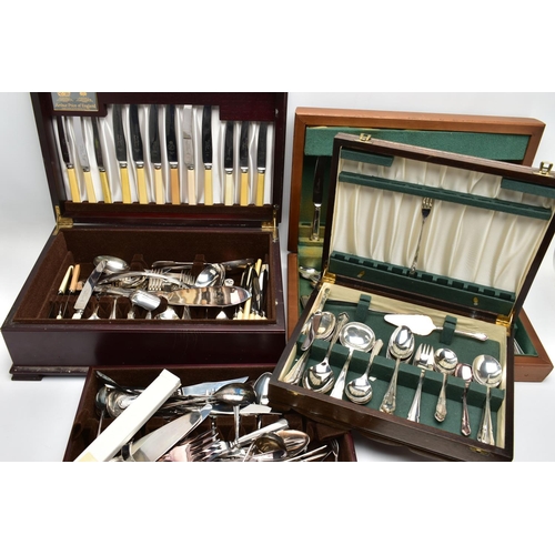 129 - THREE WOODEN CANTEENS, the first an incomplete 'Slack & Barlow (Sheffield) Ltd cutlery set, encased ... 