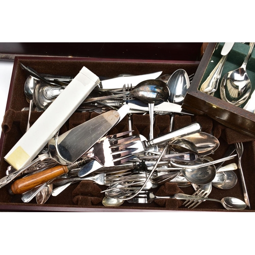 129 - THREE WOODEN CANTEENS, the first an incomplete 'Slack & Barlow (Sheffield) Ltd cutlery set, encased ... 