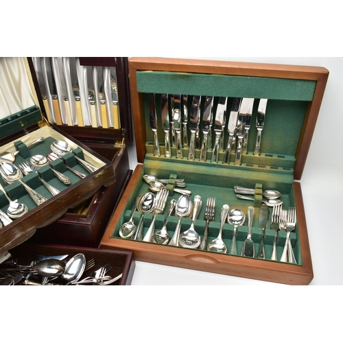 129 - THREE WOODEN CANTEENS, the first an incomplete 'Slack & Barlow (Sheffield) Ltd cutlery set, encased ... 