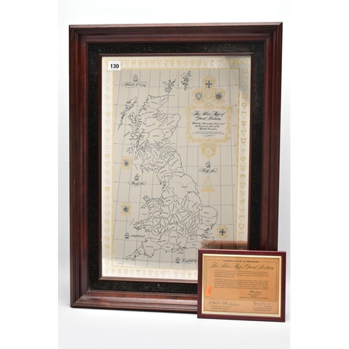 130 - A SILVER MAP OF GREAT BRITAIN, etched with the boundary lines and coats of arms of the historic coun... 