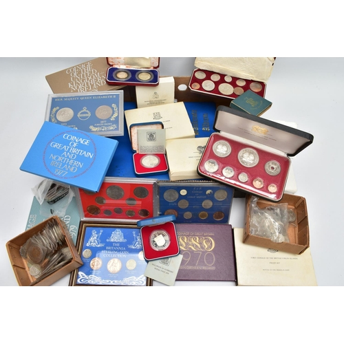 131 - A VEG BOX CONTAINING COIN SETS AND LOOSE COINAGE, to include Bahamas, Turks and Caicos Prince Charle... 