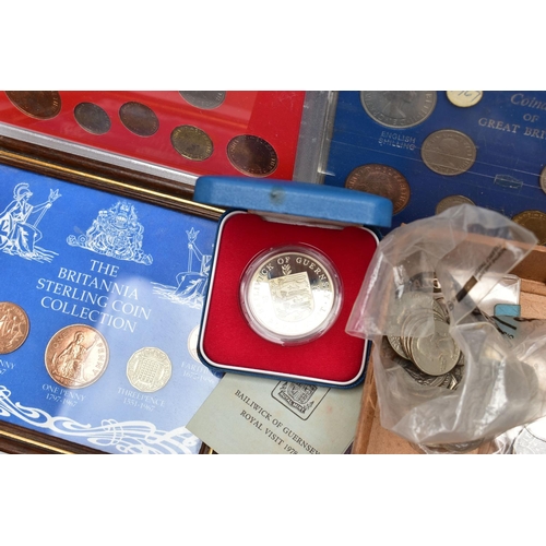 131 - A VEG BOX CONTAINING COIN SETS AND LOOSE COINAGE, to include Bahamas, Turks and Caicos Prince Charle... 