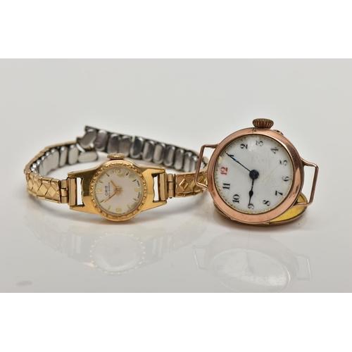 16 - A 9CT GOLD WATCH HEAD AND A WRISTWATCH, the watch head with a hand wound non-running movement, round... 