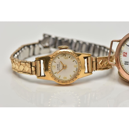 16 - A 9CT GOLD WATCH HEAD AND A WRISTWATCH, the watch head with a hand wound non-running movement, round... 