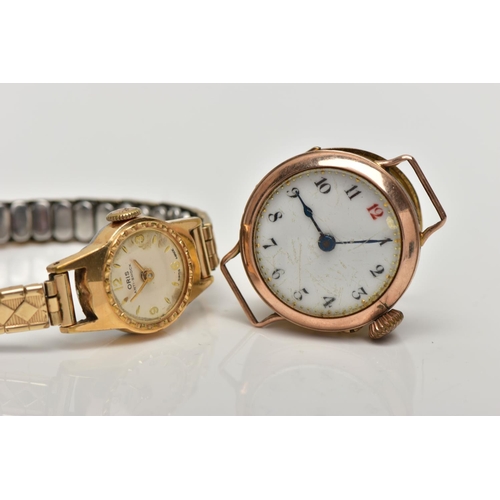 16 - A 9CT GOLD WATCH HEAD AND A WRISTWATCH, the watch head with a hand wound non-running movement, round... 