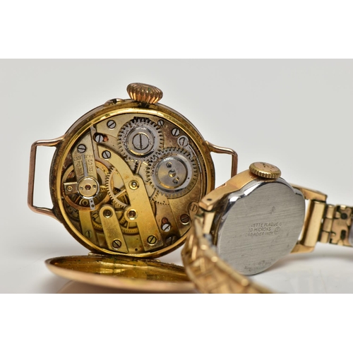 16 - A 9CT GOLD WATCH HEAD AND A WRISTWATCH, the watch head with a hand wound non-running movement, round... 