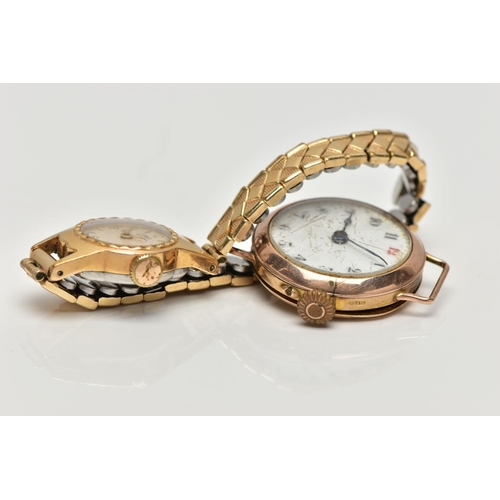 16 - A 9CT GOLD WATCH HEAD AND A WRISTWATCH, the watch head with a hand wound non-running movement, round... 