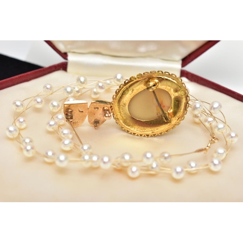 32 - THREE JEWELLERY ITEMS, to include a freshwater cultured pearl necklace with clasp, clasp hallmarked ... 