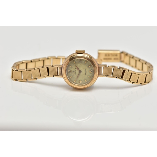 4 - A LADIES 9CT GOLD 'ROLEX PRECISION' WRISTWATCH, hand wound movement, non-running, round discoloured ... 