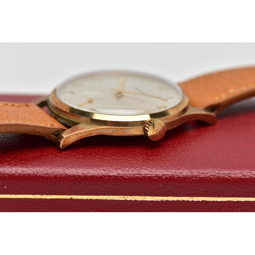 48 - A 9CT GOLD 'GARRARD' WRISTWATCH, hand wound movement, round white dial signed 'Garrard' 'Swiss movem... 