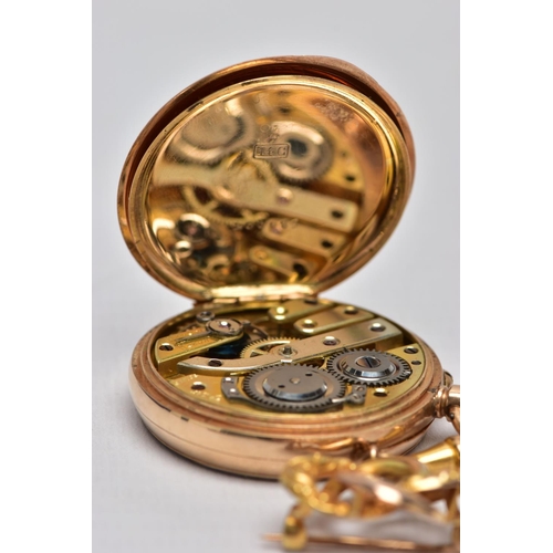 5 - AN EARLY 20TH CENTURY GOLD POCKET WATCH AND PIN, a yellow gold open face pocket watch, round white d... 