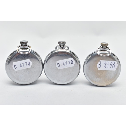 50 - THREE OPEN FACE POCKET WATCHES, three white metal pocket watches, the first with a white dial signed... 