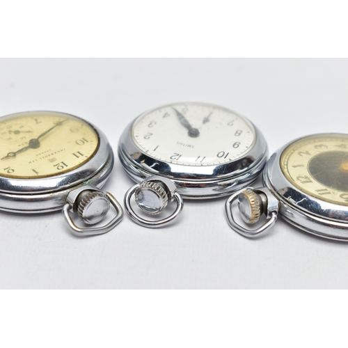 50 - THREE OPEN FACE POCKET WATCHES, three white metal pocket watches, the first with a white dial signed... 