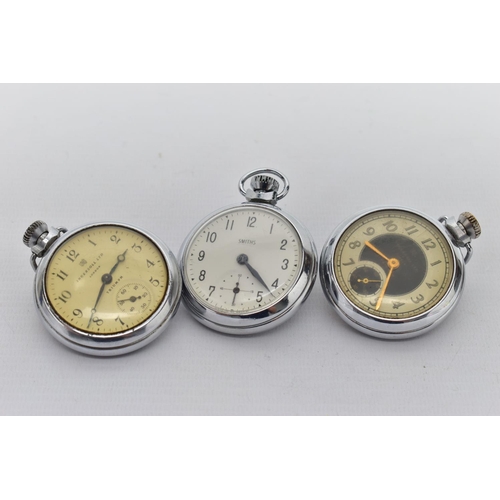 50 - THREE OPEN FACE POCKET WATCHES, three white metal pocket watches, the first with a white dial signed... 