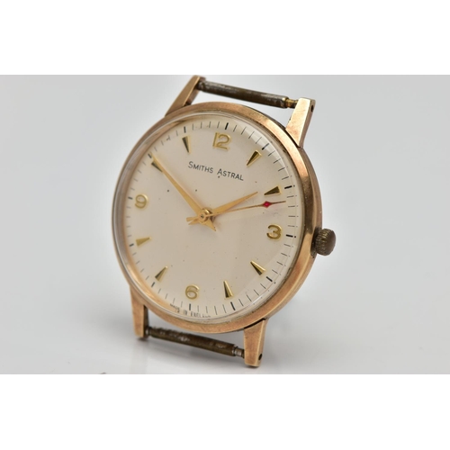 72 - A 9CT GOLD 'SMITHS ASTRAL' WATCH HEAD, hand wound movement, round champagne dial signed 'Smiths Astr... 