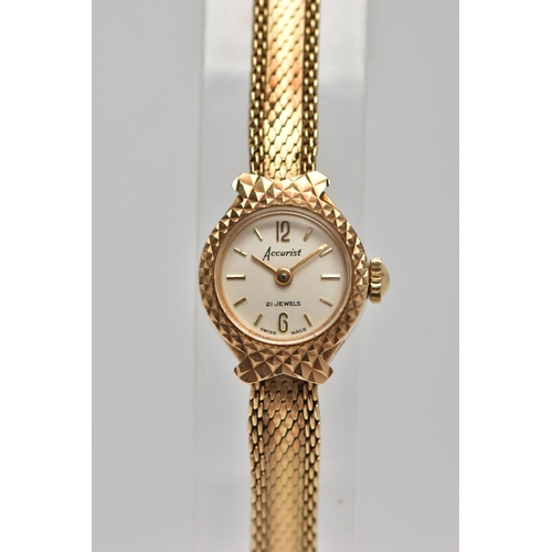 73 - A LADIES 9CT GOLD 'ACCURIST' WRISTWATCH, hand wound movement, round champagne dial signed 'Accurist,... 