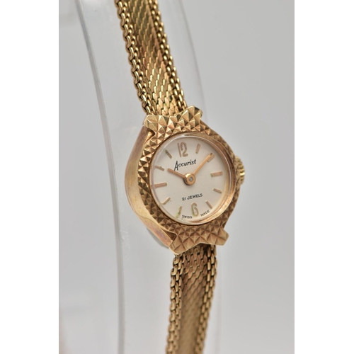 73 - A LADIES 9CT GOLD 'ACCURIST' WRISTWATCH, hand wound movement, round champagne dial signed 'Accurist,... 