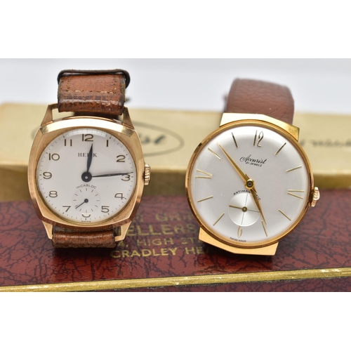 74 - TWO WRISTWATCHES, the first a 9ct gold 'Hefix', hand wound movement, round silver dial signed 'Hefix... 